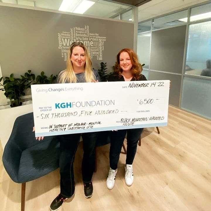 Stephanie and Ashley presenting a donation cheque to the KGH Foundation